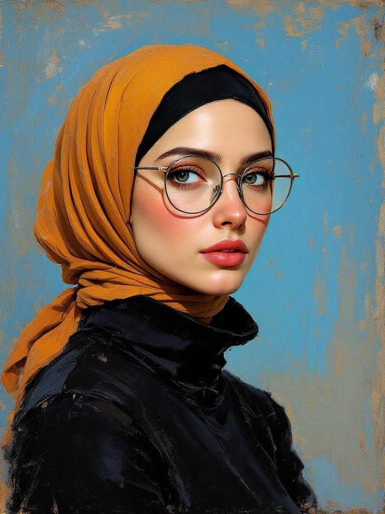 Elegant Hijabi Woman Portrait Oil Painting