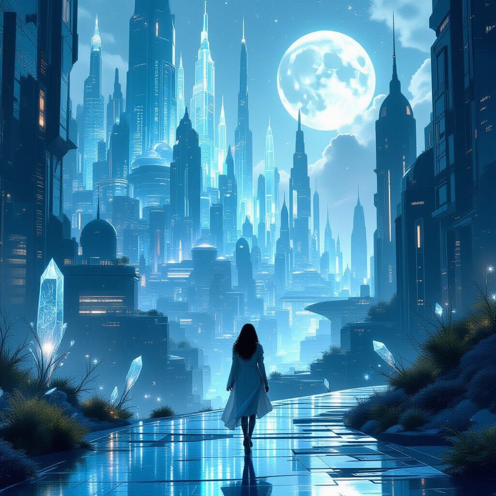 Glass Metropolis in Alien Landscape, Ethereal Style