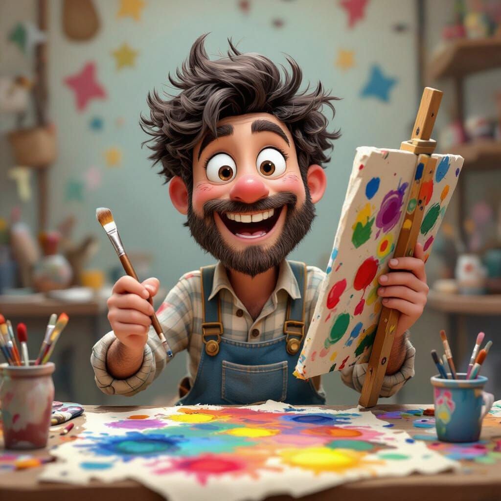 Funny Fantasy Artist Covered in Paint