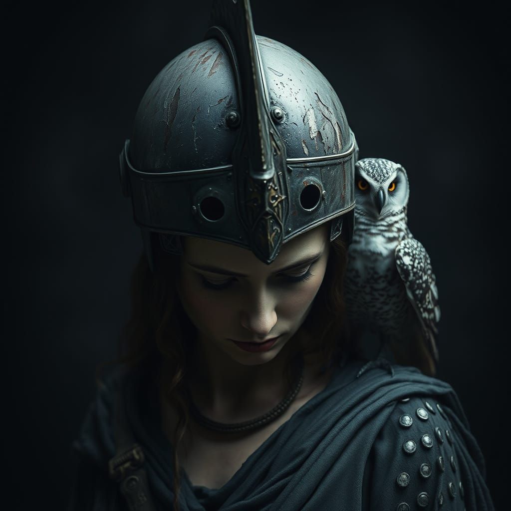 Roman Goddess Minerva in Haunting Surreal Scene