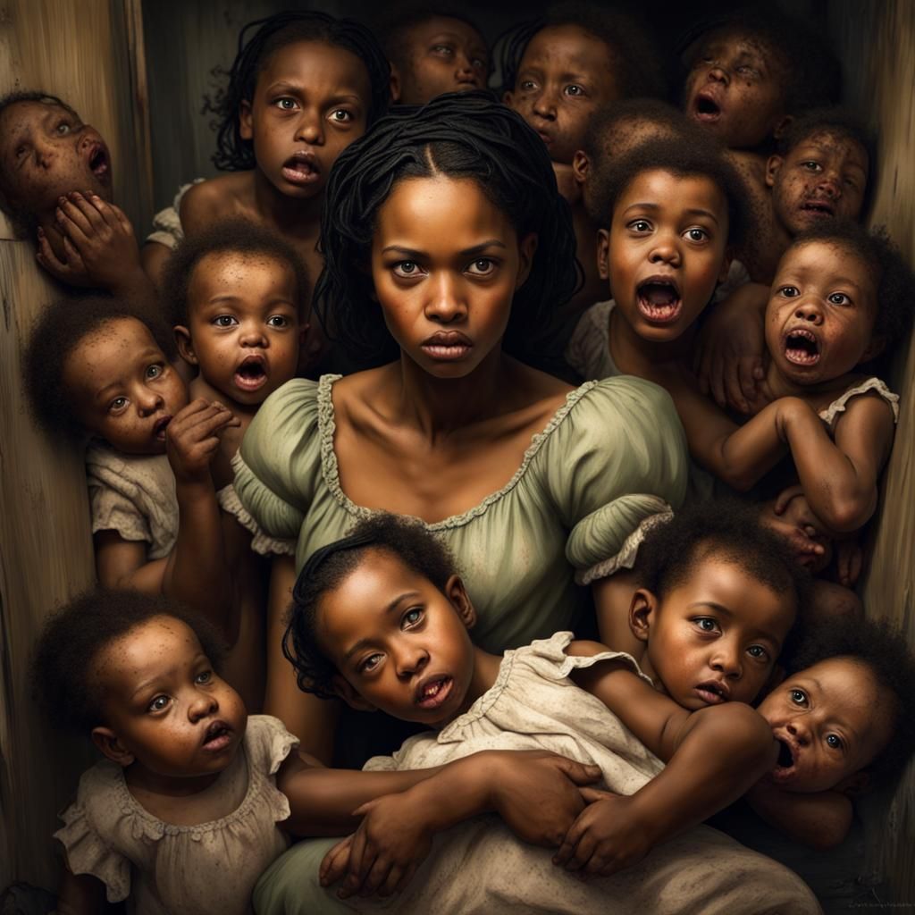 Nightmarish Scene: Woman Surrounded by Infants