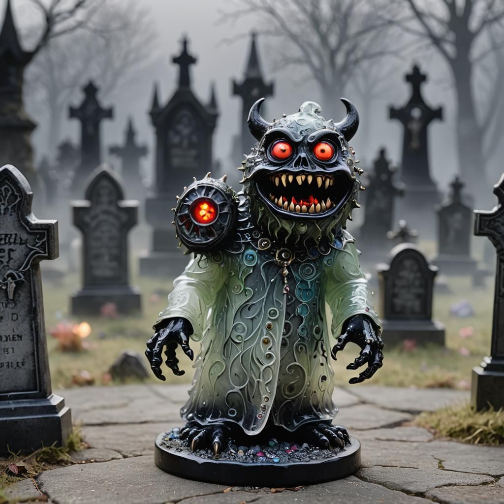 Enameled Glass Figurine of Graveyard Monster