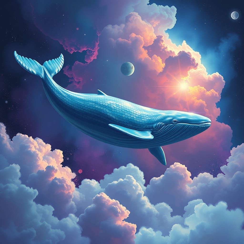Ethereal Space Whale Amidst Vibrant Nebula