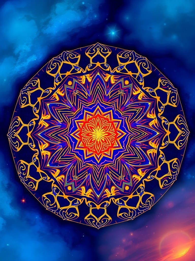 Sacred Geometry Unfolds in Iridescent Blue
