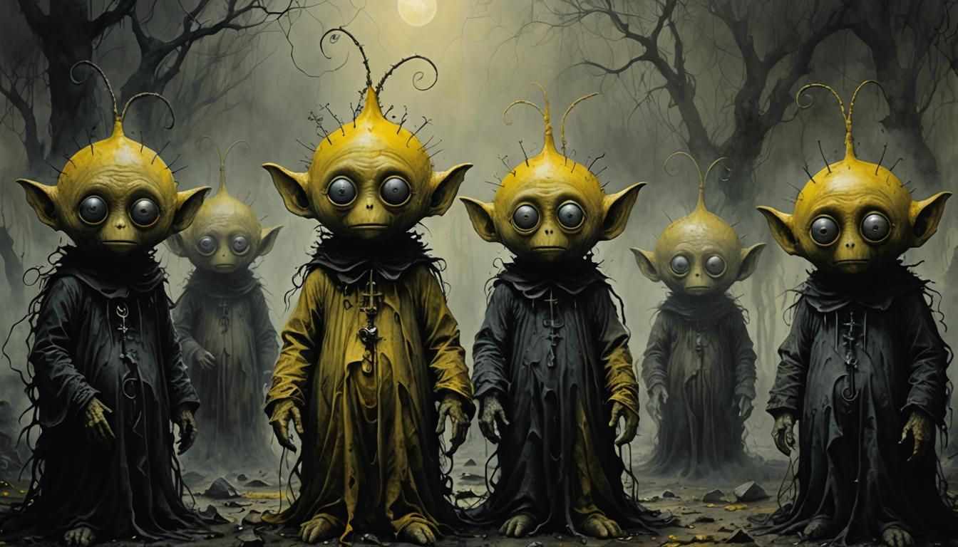 Creepy Occult Teletubby in Dark Horror Art