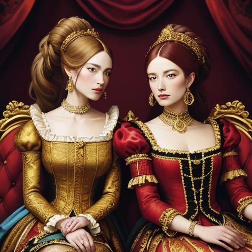 Baroque Portrait of Two Women with Gilded Details