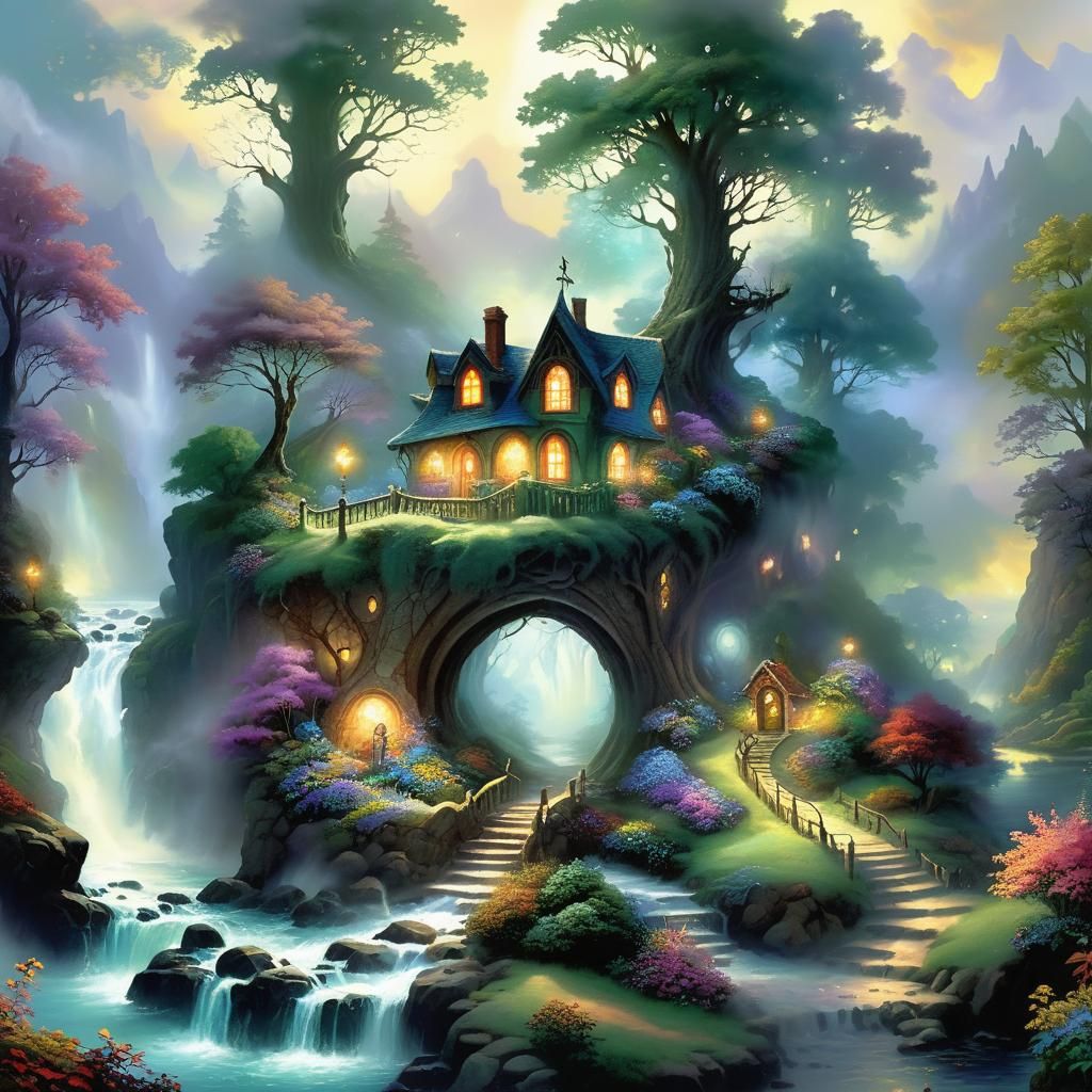 Ethereal Fantasy Landscape in Kinkade Style