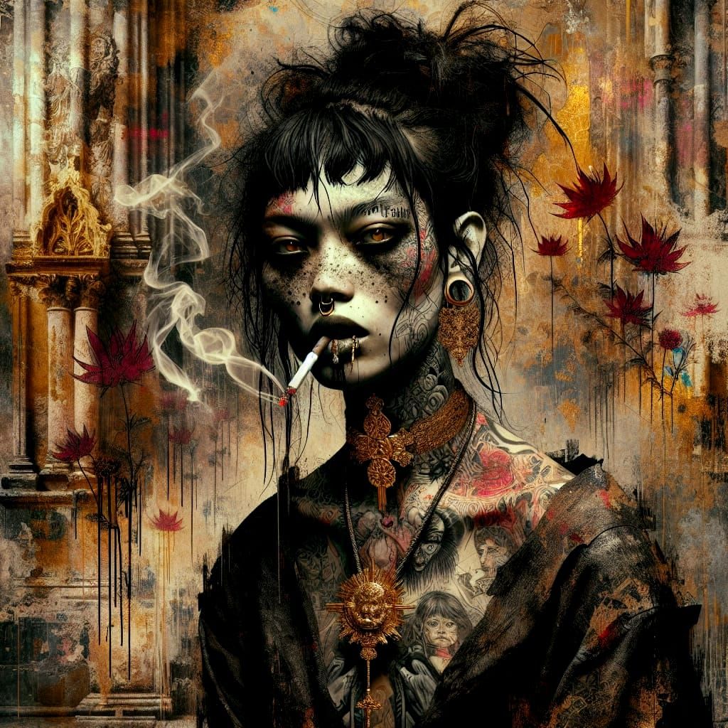 Hypermaximalist Warrior Nun in Graffiti Cathedral