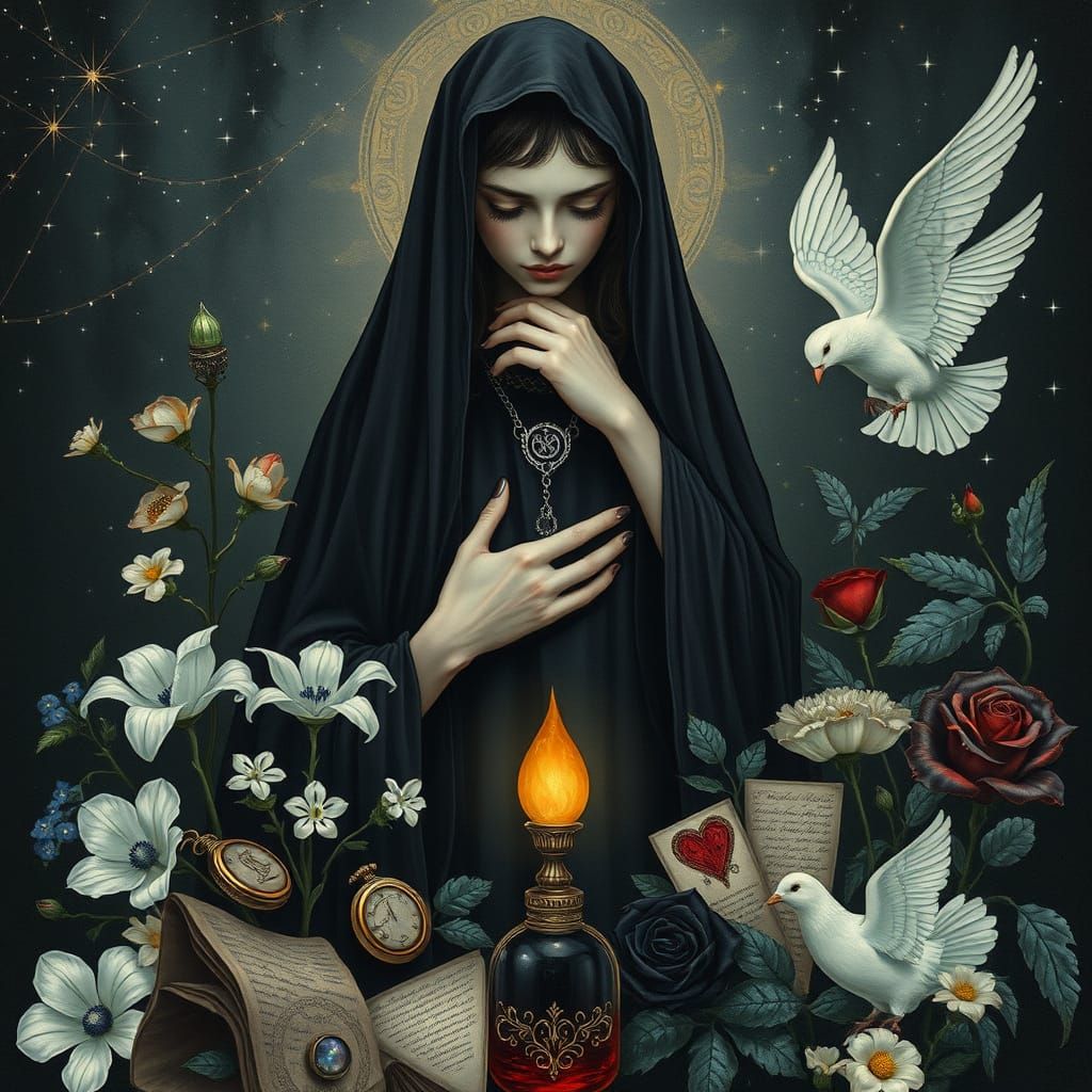 Mournful Star Goddess in Pre-Raphaelite Style