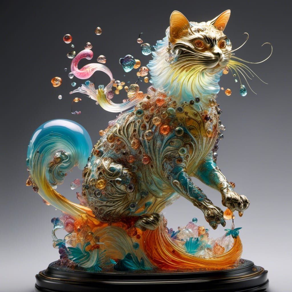 Illuminated Glass Cat Fantasycore Artwork