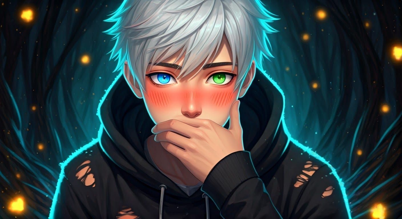 Mystical Forest Portrait of Young Man with Glowing Hair