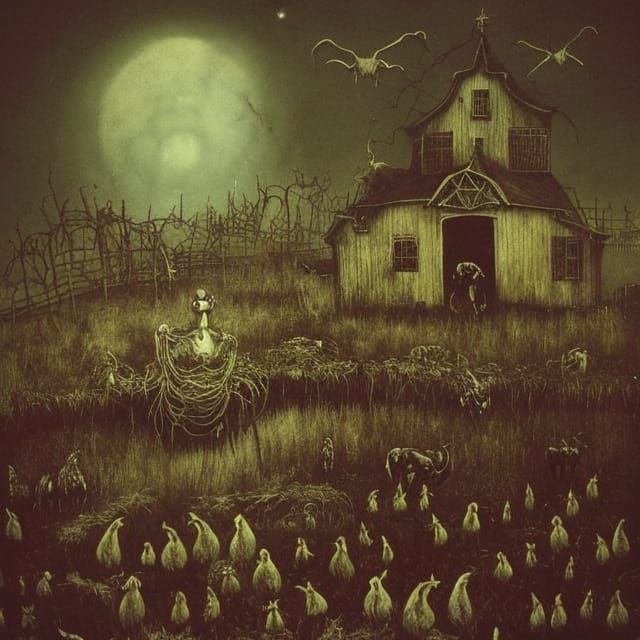 Gothic Steampunk Farmhouse in Sinister Fantasy Style