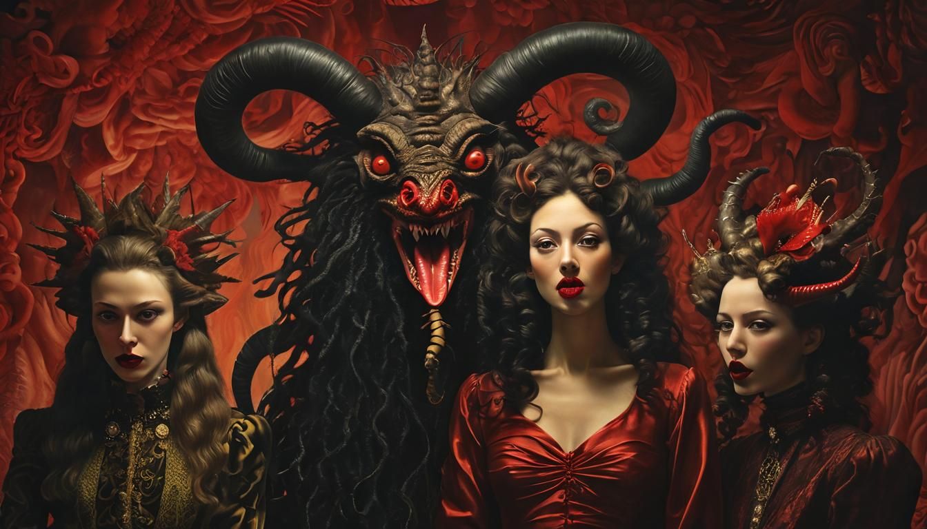 Enigmatic Krampus Figure in Vibrant, Vintage Postcard Style