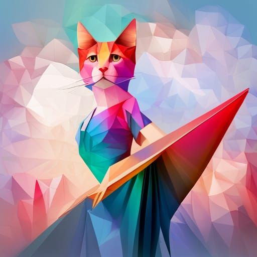 Colorful Origami Ballerina Cat in 8K