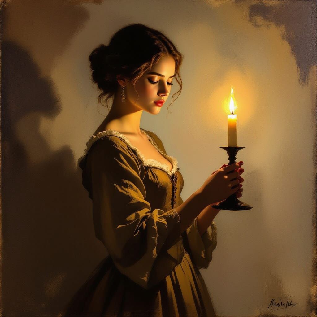 Woman with Candlestick in Baroque Style