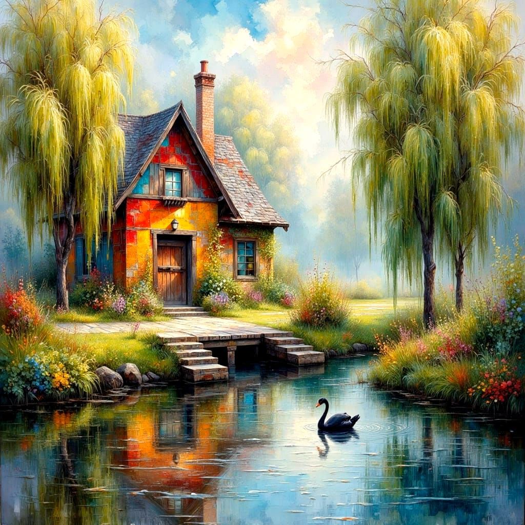 Sunrise Vista Through Metallic Doors, Oil Painting