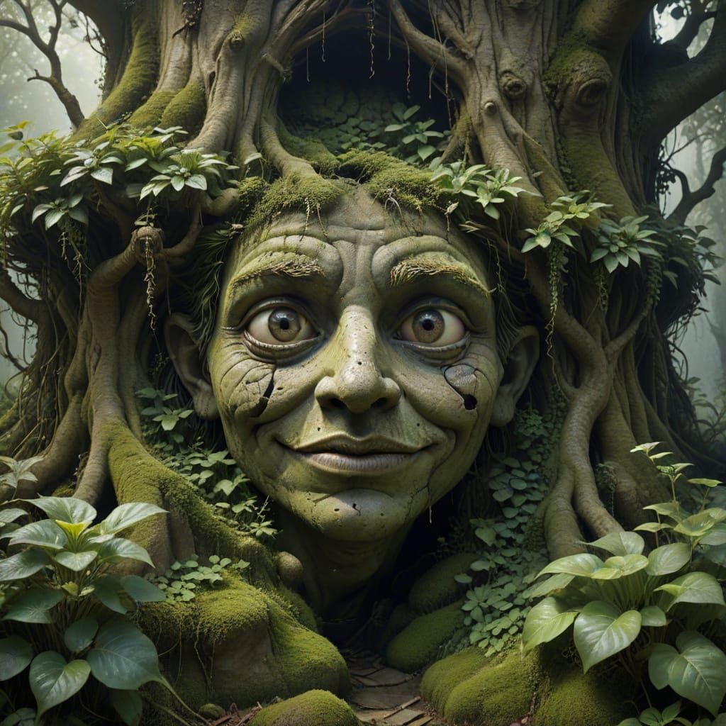 Ancient Garden Stone with Whimsical Face