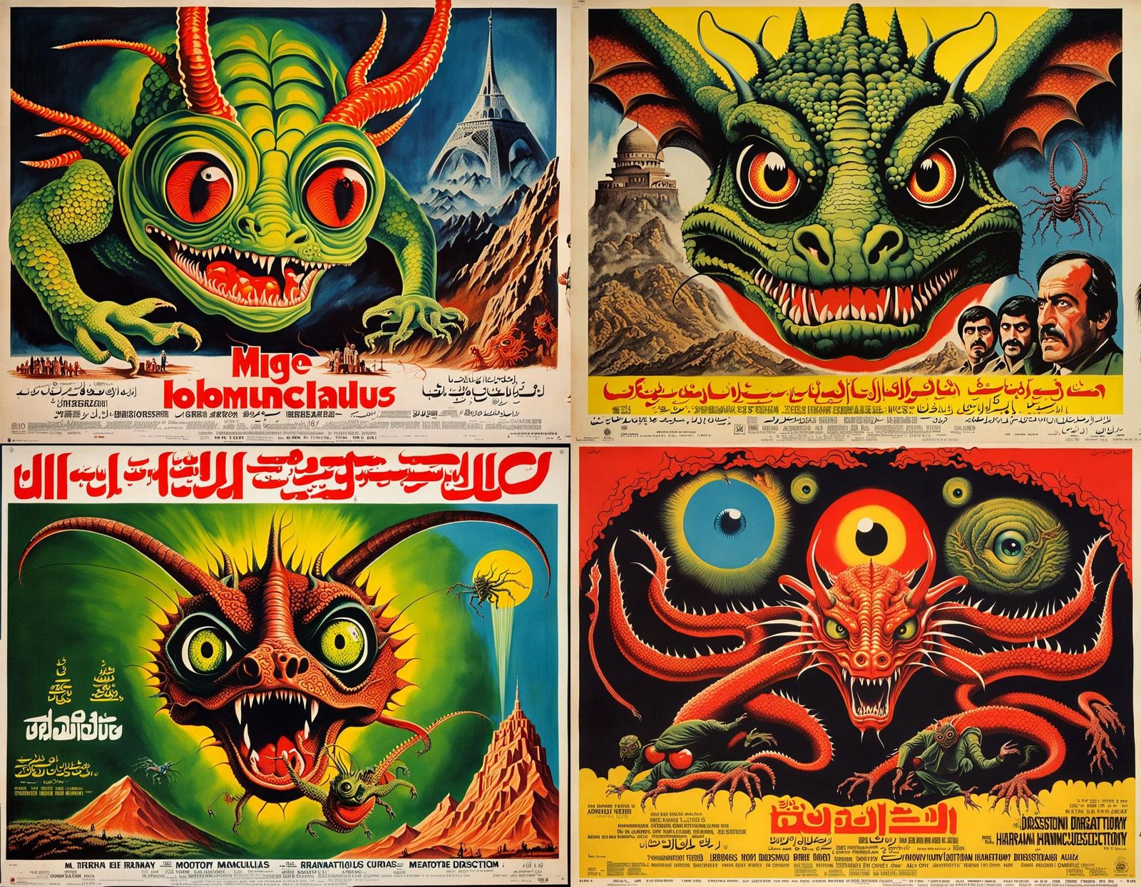 Surreal Iranian Dragon Attack Movie Poster