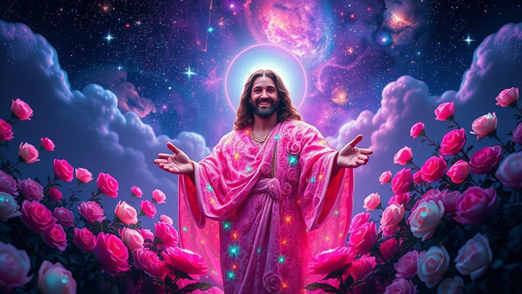 Divine Hyper-Realistic Garden Scene in Pastel Rose Tiles