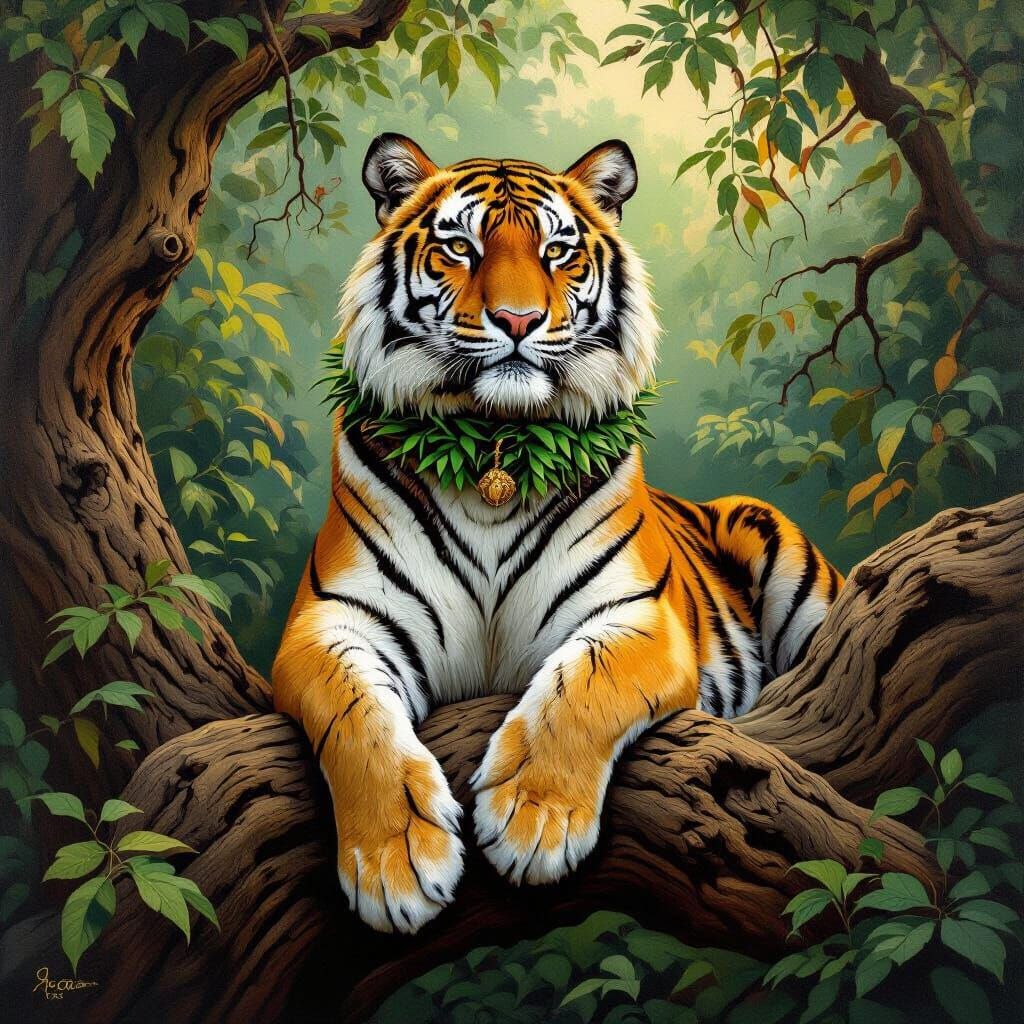 Majestic Tiger in Forest, Inspired by Shishkin and Durer