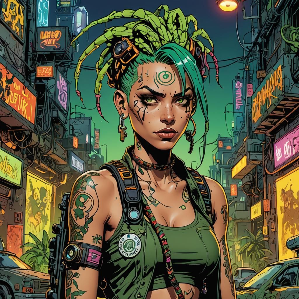 Tank Girl in Biopunk Jungle, Comic Book Style