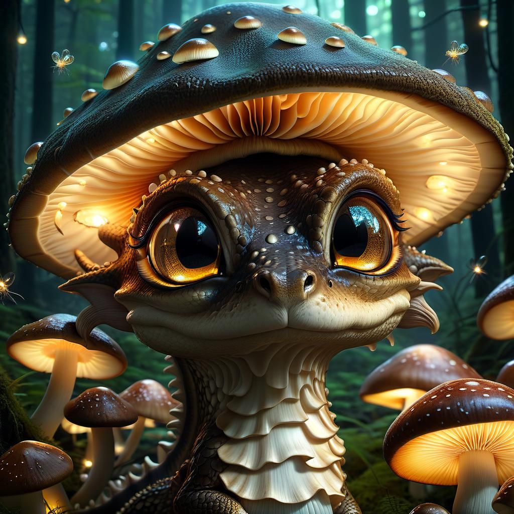 Adorable Mushroom Dragon in Fantasy Forest