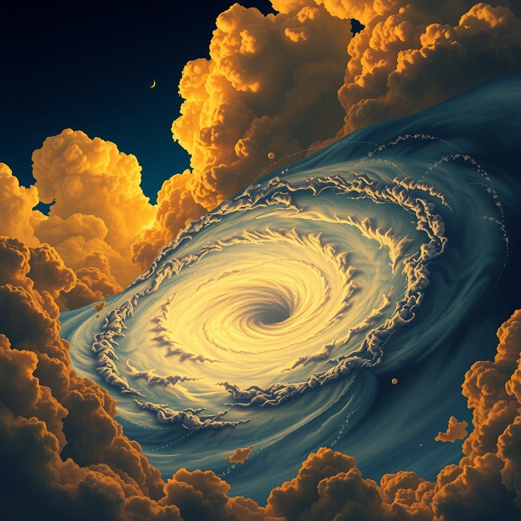 Cinematic Hurricane Vortex with Golden Clouds