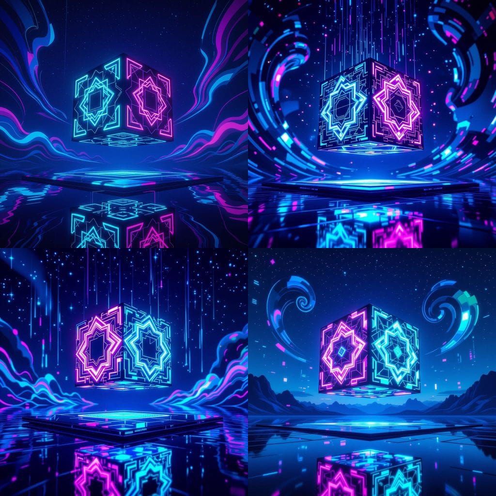 Futuristic Floating Cube with Geometric Patterns