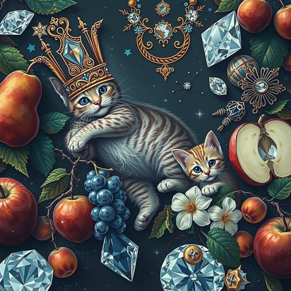 Surreal Royal Cat in Glitch Art Style
