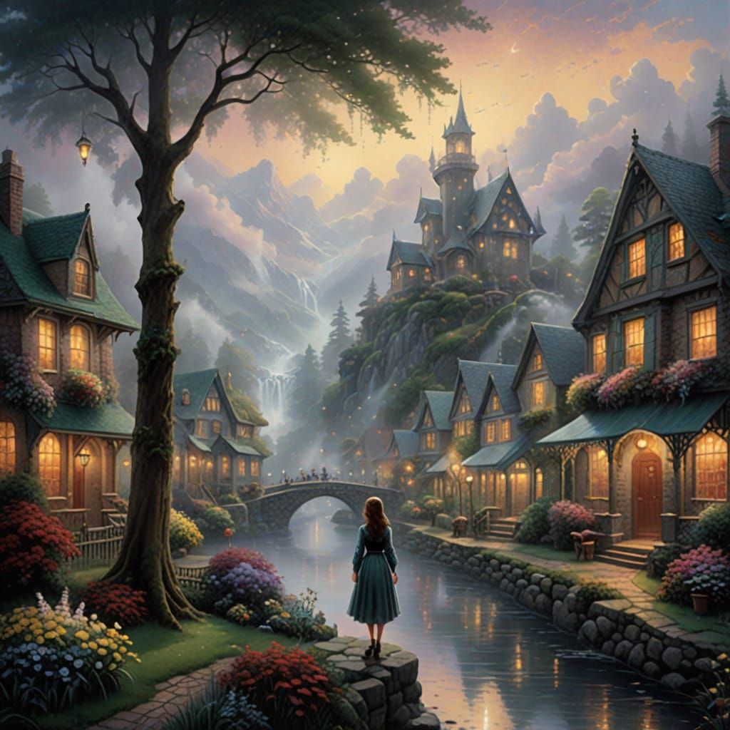 Ethereal Dream Girl Emerging from Misty World