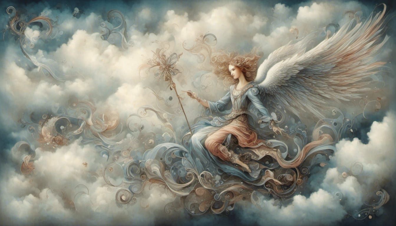 Macro Angel in Clouds, Whimsical Aesthetic