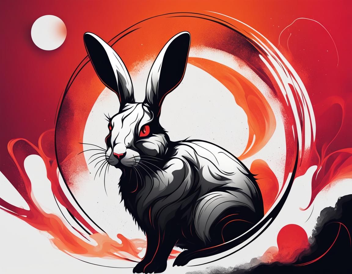 Minimalist White Rabbit Logo in Smoke Ink Art