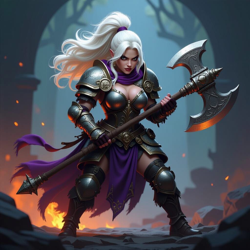 Female Dwarf Warrior in Dark Fantasy Style