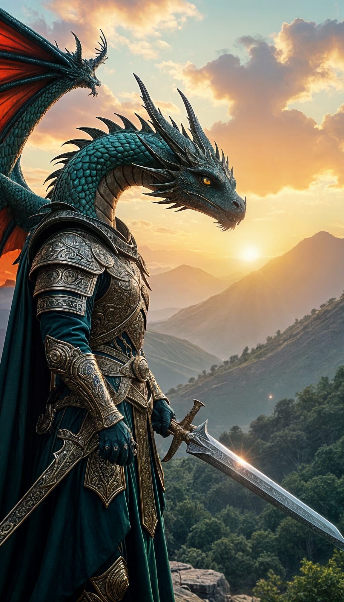 Syrian Dragon Soaring Over Verdant Mountain