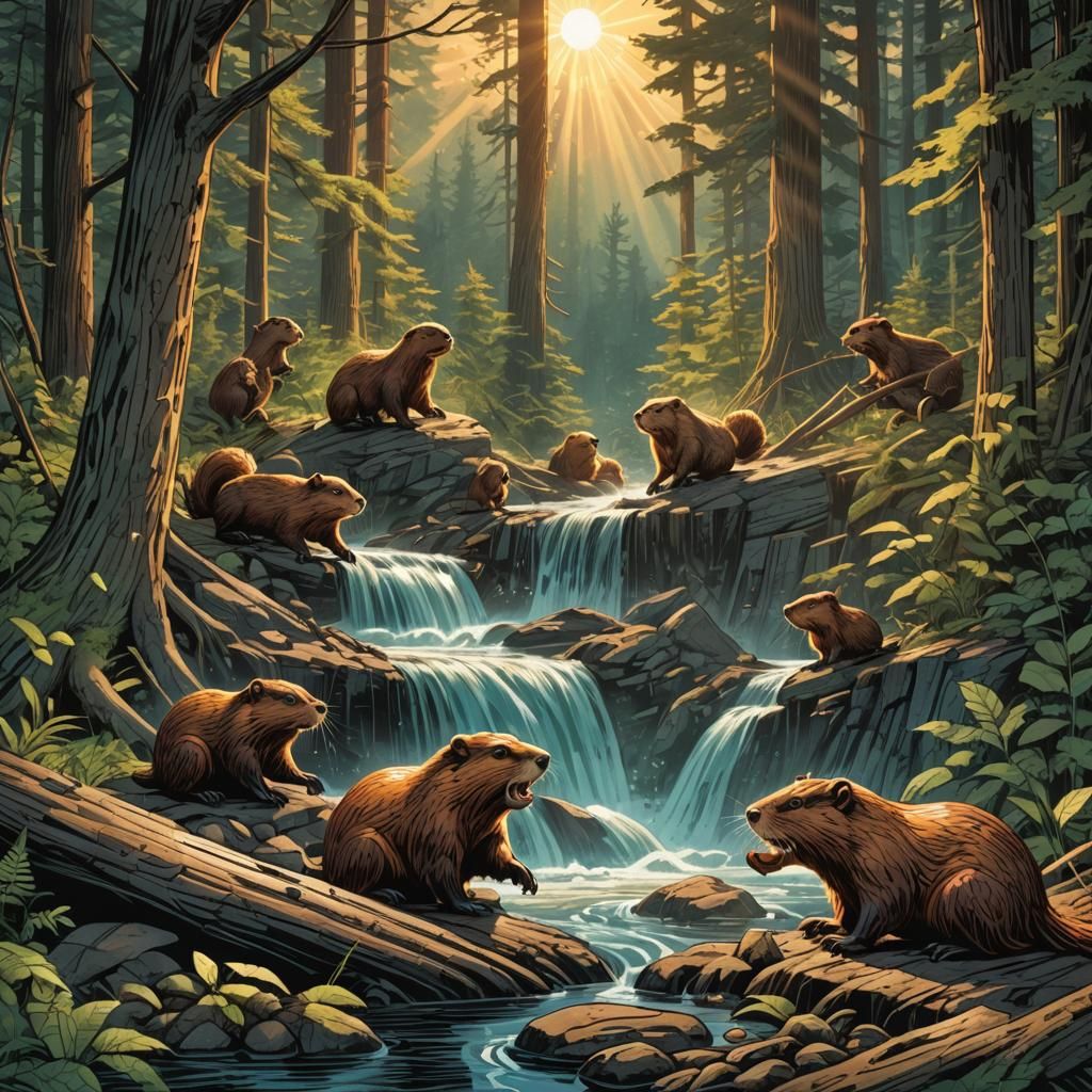 Beavers Build a Dam: Comic Book Illustration