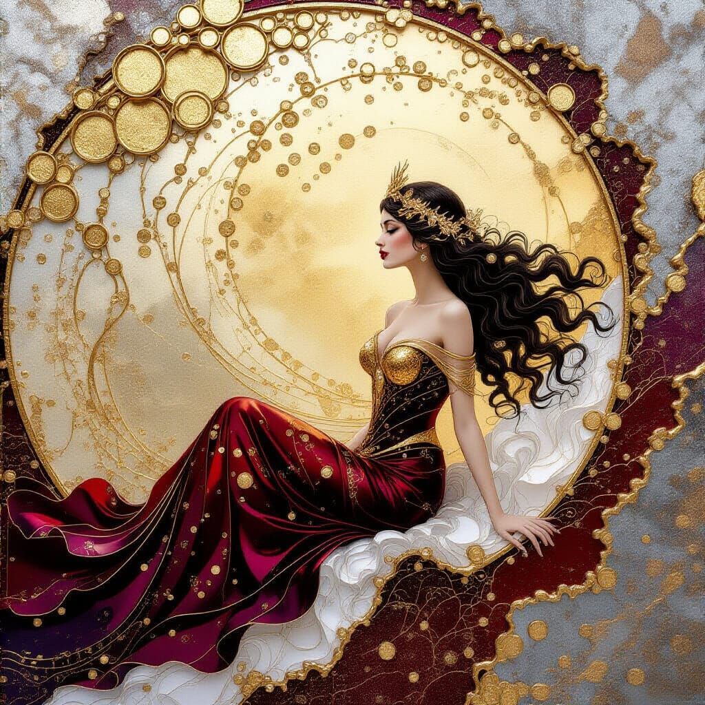 Ethereal Lady of the Lake with Gold Bubbles