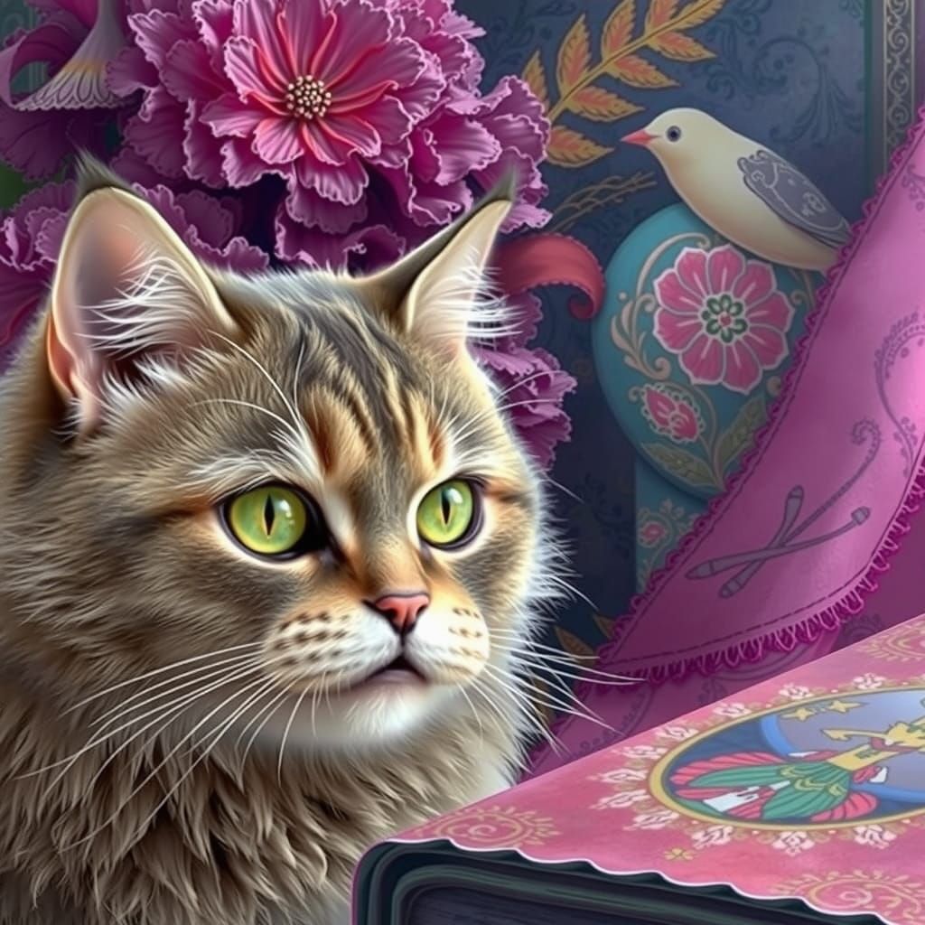 Elegant Persian Cat in Vintage Junk Journal