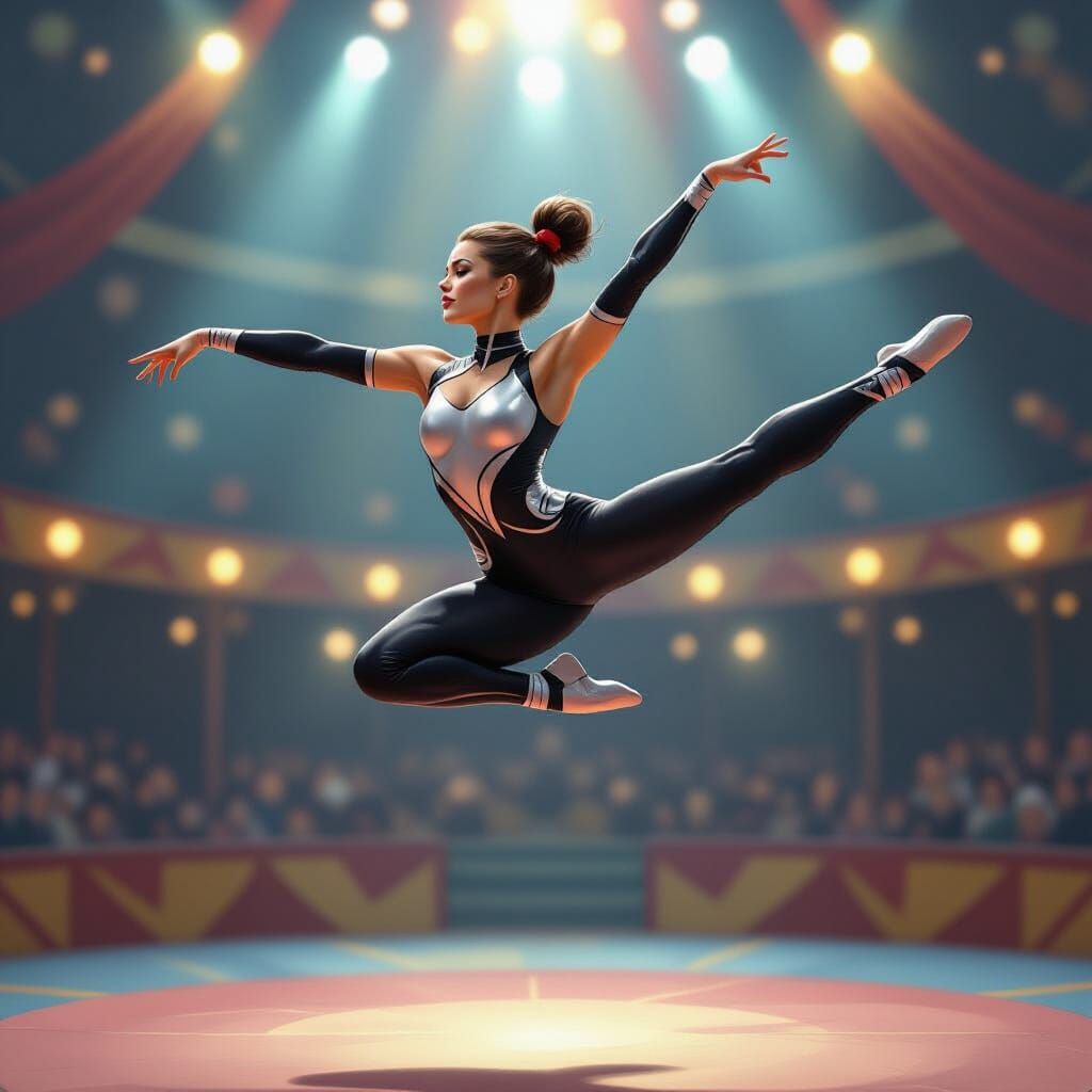 Futuristic Acrobat in Mid-Air