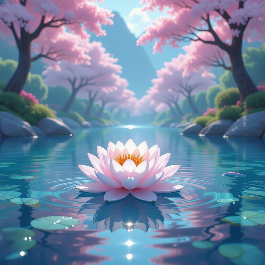 Pink Lily in Lake, Digital Painting