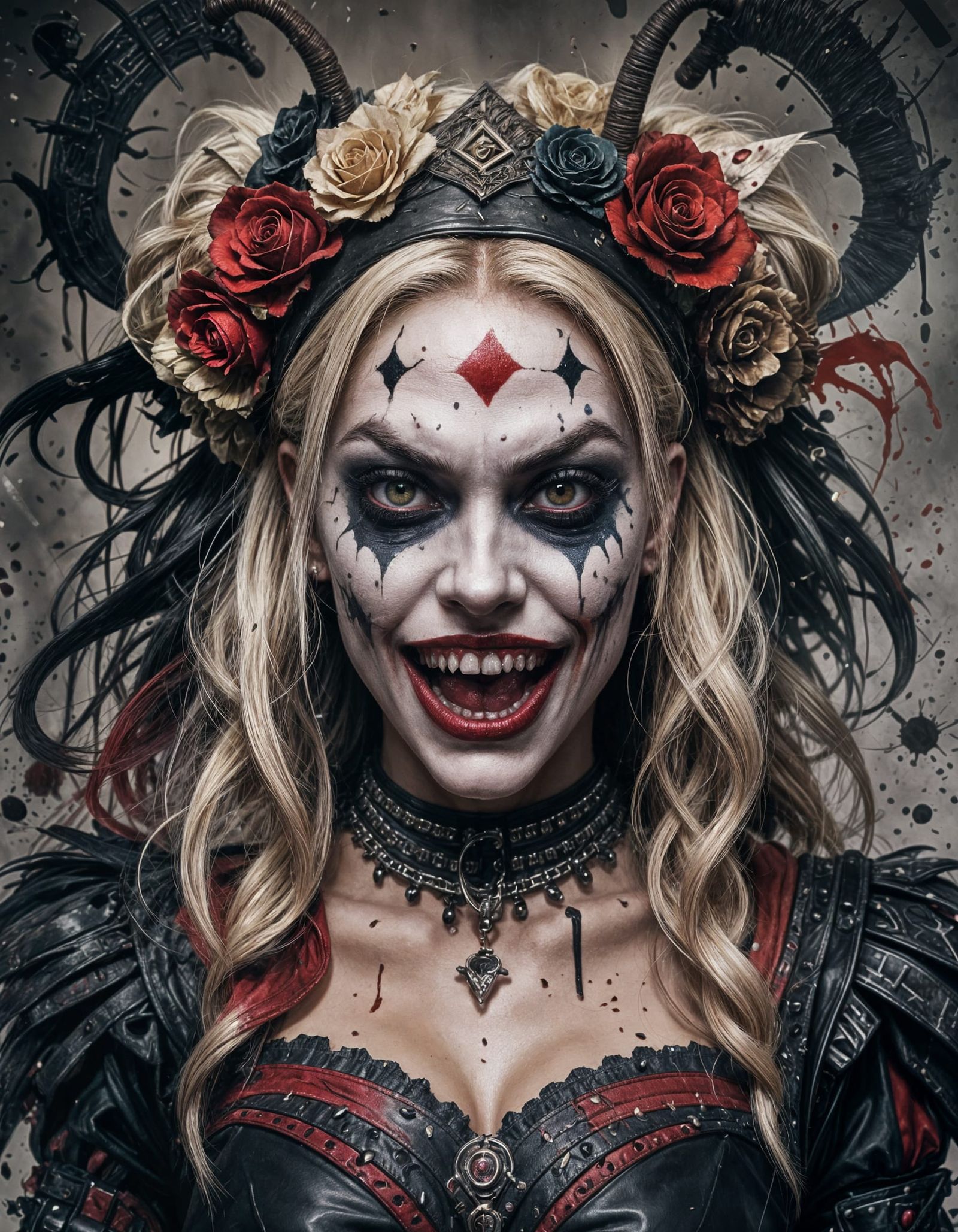 Undead Harley Quinn Portrait in Art Nouveau Style