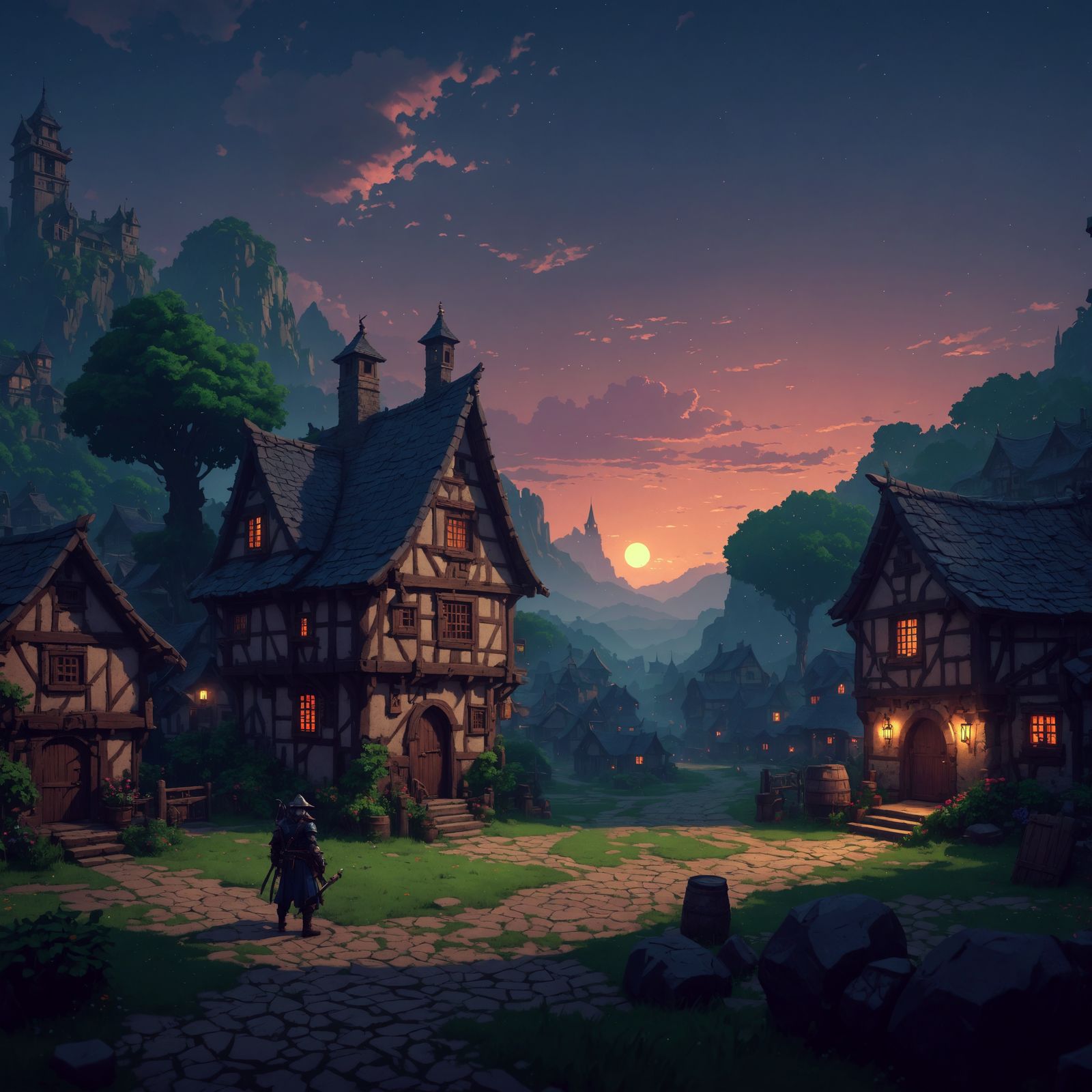Fantasy JRPG Village in Detailed Pixel Art
