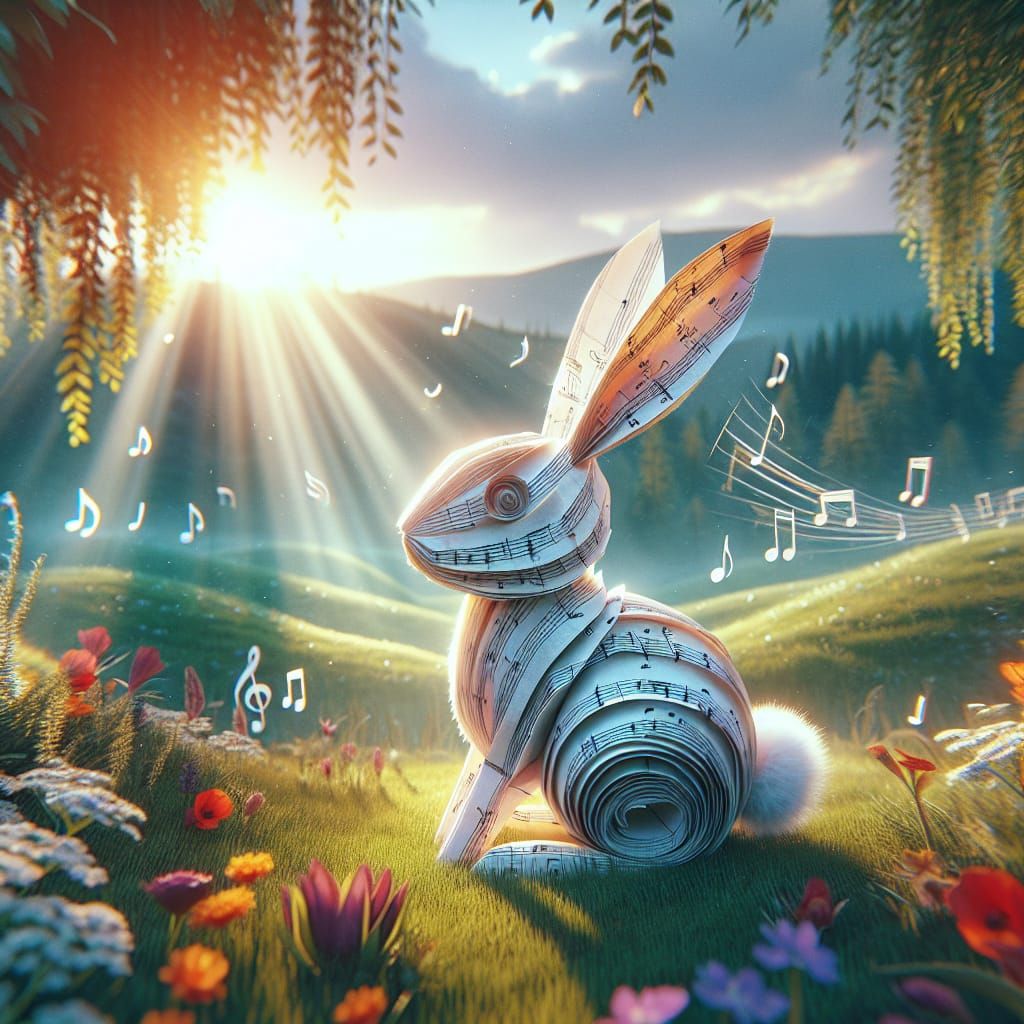 Sheet Music Bunny in Whimsical Meadow