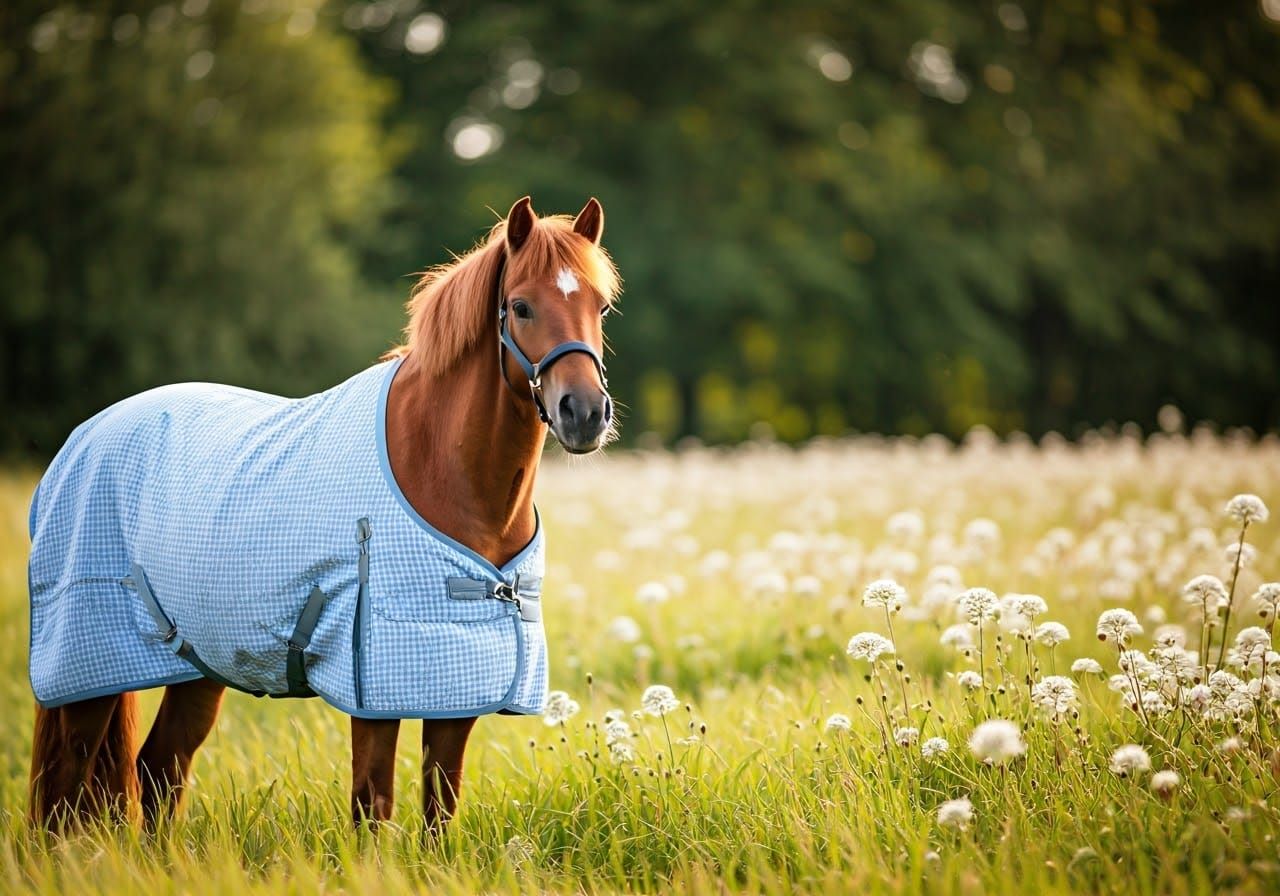 Majestic Pony in Light Blue Gingham Blanket