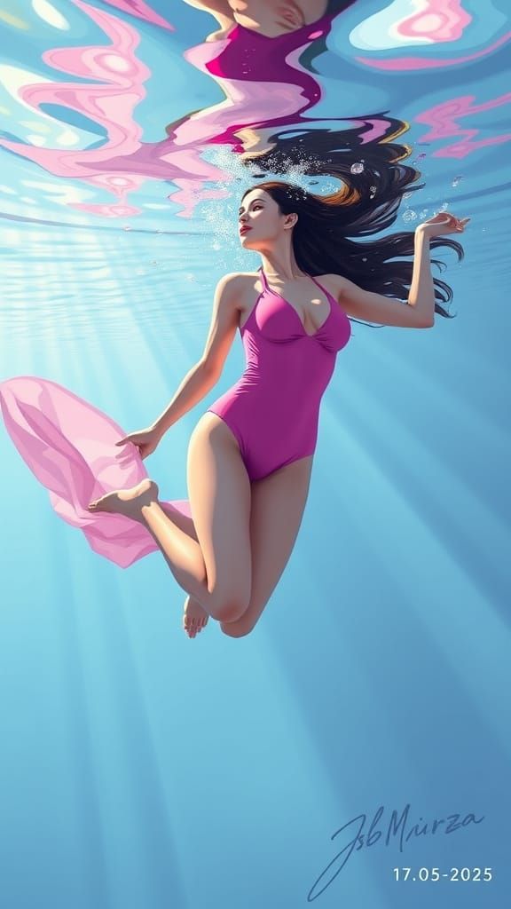 Underwater Woman in Pink: Dreamy Digital Art