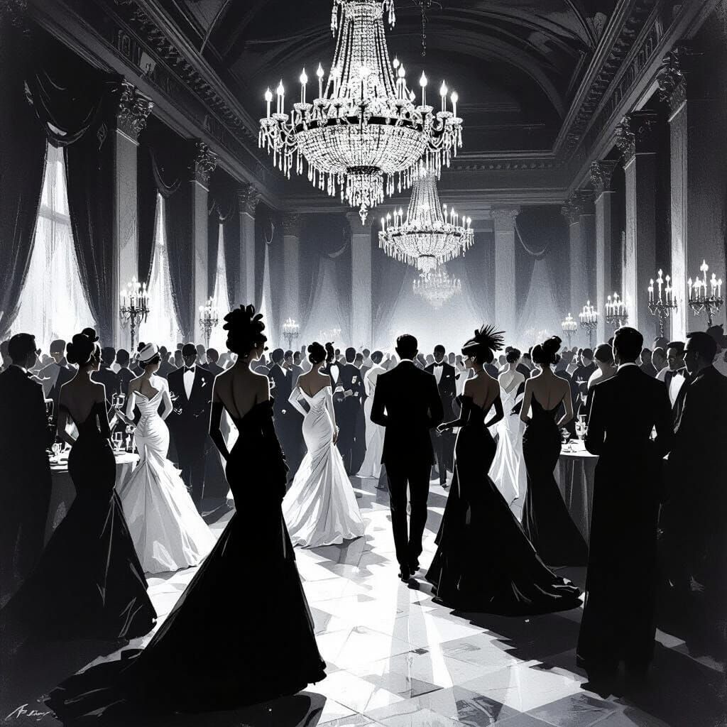 1966 Black and White Ball in Dramatic Painterly Style