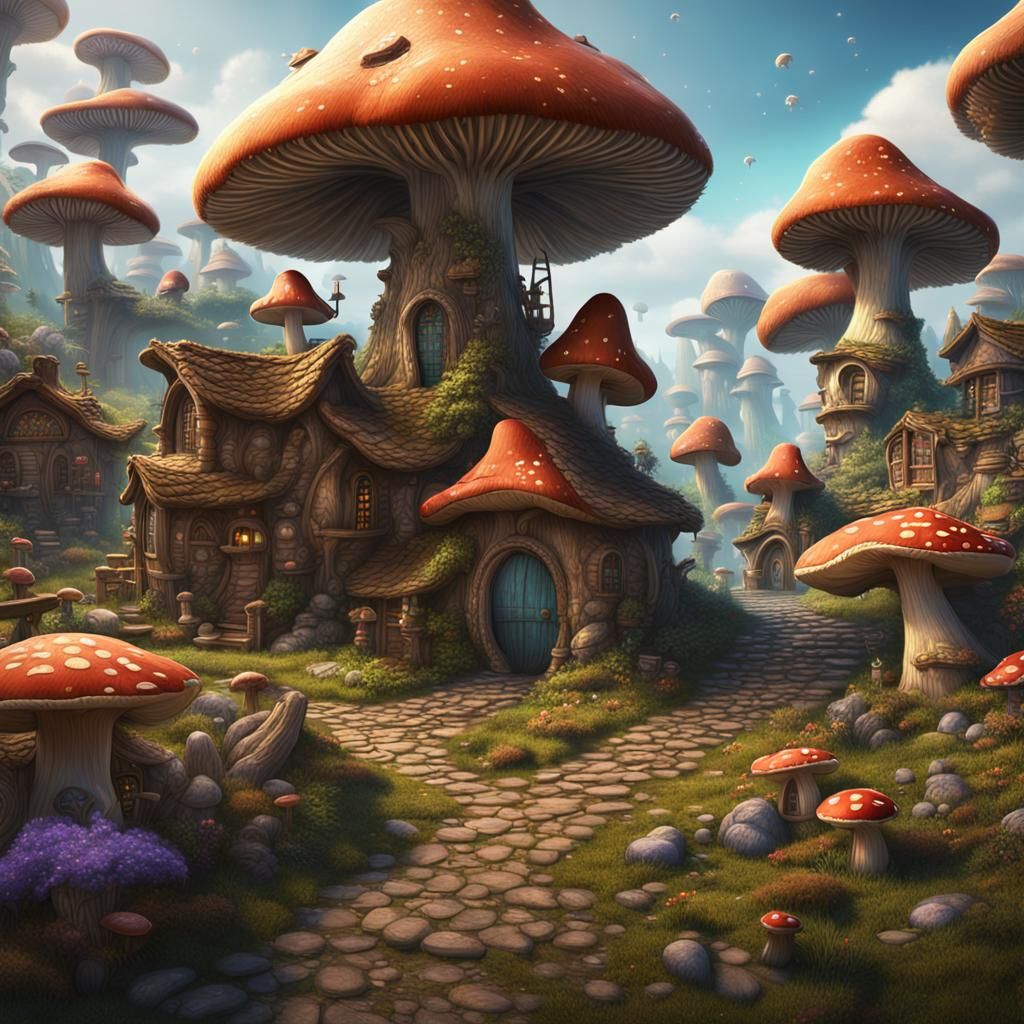 Fantastical Mushroom Village Concept Art