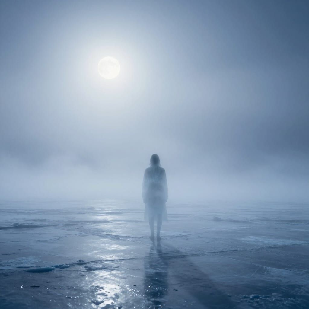 Solitary Figure on Ice Plain in Surrealist Style