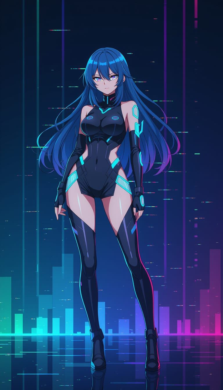 Anime Cyborg with Glitch Effects and God Rays