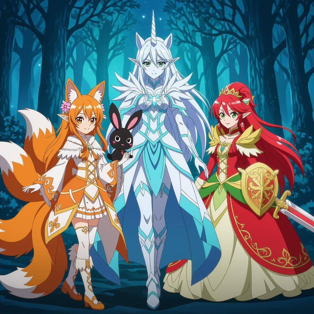 Anime Girls in a Dungeons and Dragons Forest