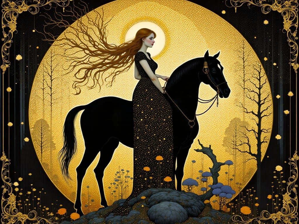 Death on a Pale Horse in Art Nouveau Style with Mosaic Techn...